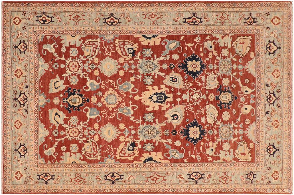 handmade Traditional Kafkaz Chobi Ziegler Rust Blue Hand Knotted RECTANGLE 100% WOOL area rug 8 x 10