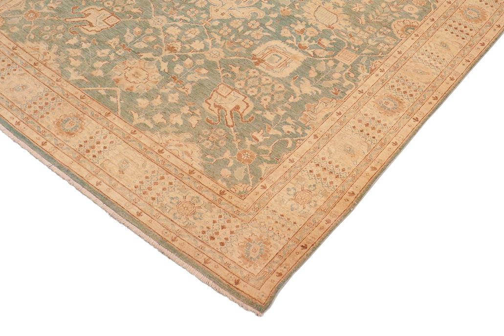 handmade Traditional Kafkaz Chobi Ziegler Green Tan Hand Knotted RECTANGLE 100% WOOL area rug 8 x 10