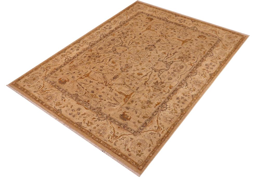 handmade Traditional Kafkaz Chobi Ziegler Taupe Tan Hand Knotted RECTANGLE 100% WOOL area rug 8 x 10