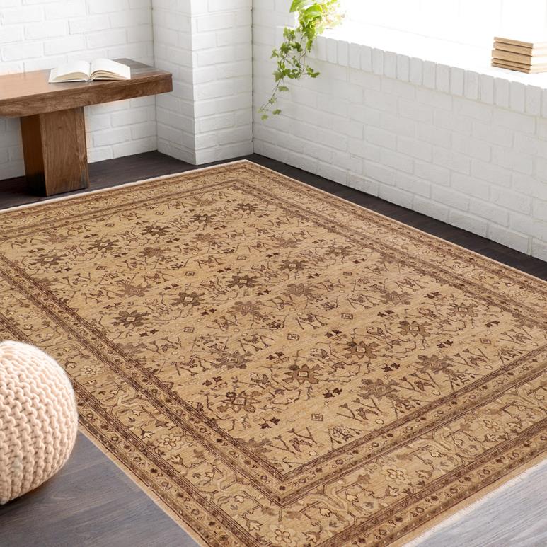 handmade Transitional Kafkaz Chobi Ziegler Tan Tan Hand Knotted RECTANGLE 100% WOOL area rug 8 x 10