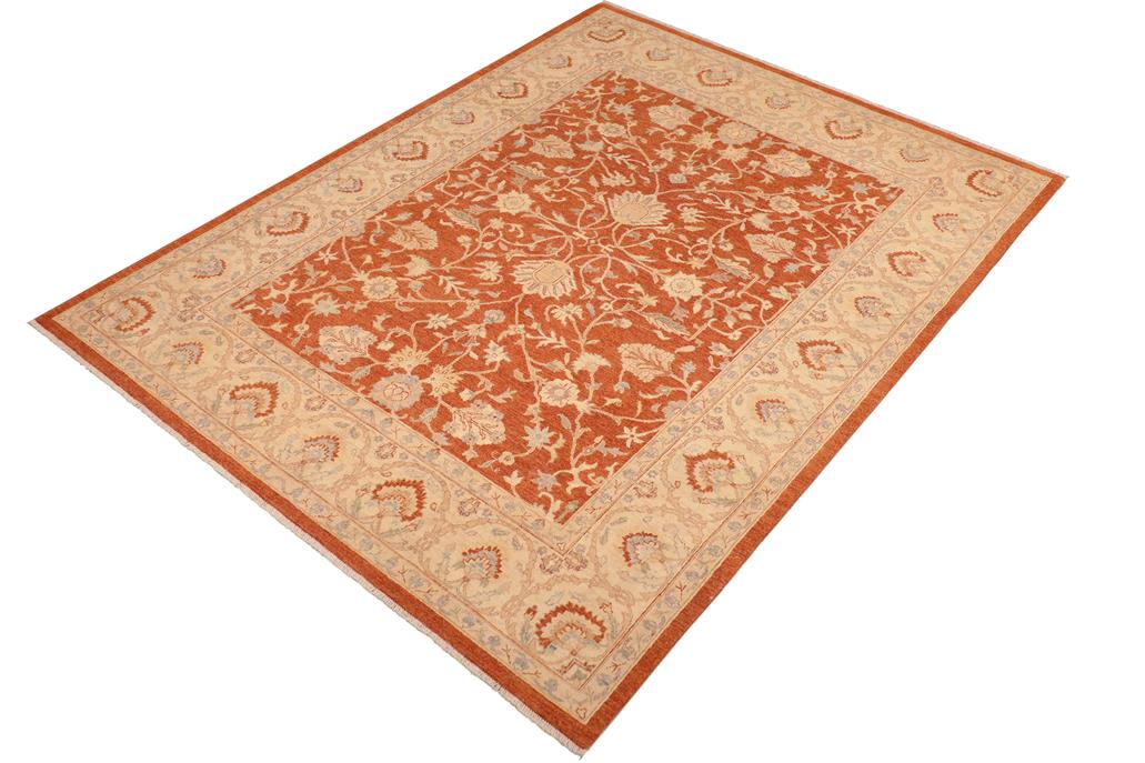 handmade Traditional Kafkaz Chobi Ziegler Rust Beige Hand Knotted RECTANGLE 100% WOOL area rug 8 x 10