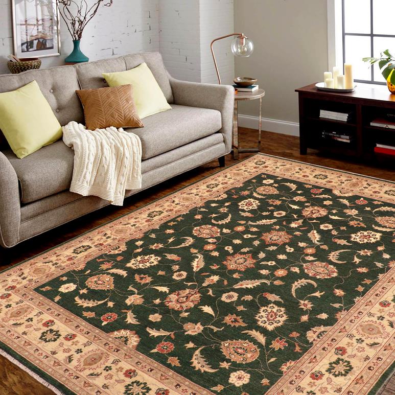 handmade Traditional Kafkaz Chobi Ziegler Green Beige Hand Knotted RECTANGLE 100% WOOL area rug 8 x 10