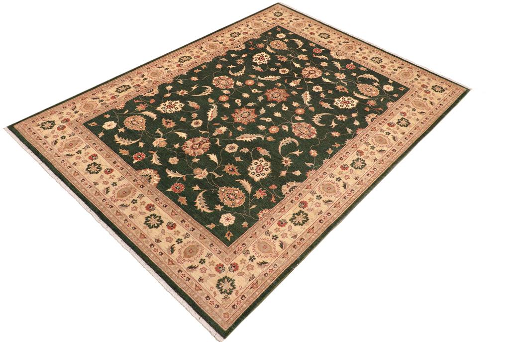 handmade Traditional Kafkaz Chobi Ziegler Green Beige Hand Knotted RECTANGLE 100% WOOL area rug 8 x 10