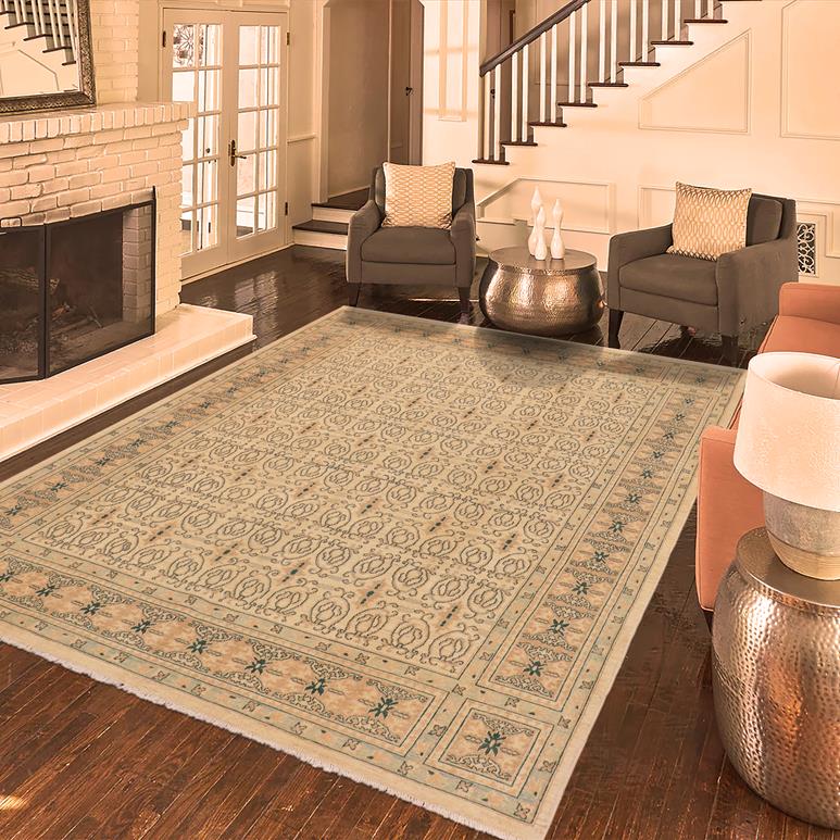 handmade Transitional Kafkaz Chobi Ziegler Beige Lt. Brown Hand Knotted RECTANGLE 100% WOOL area rug 8 x 10