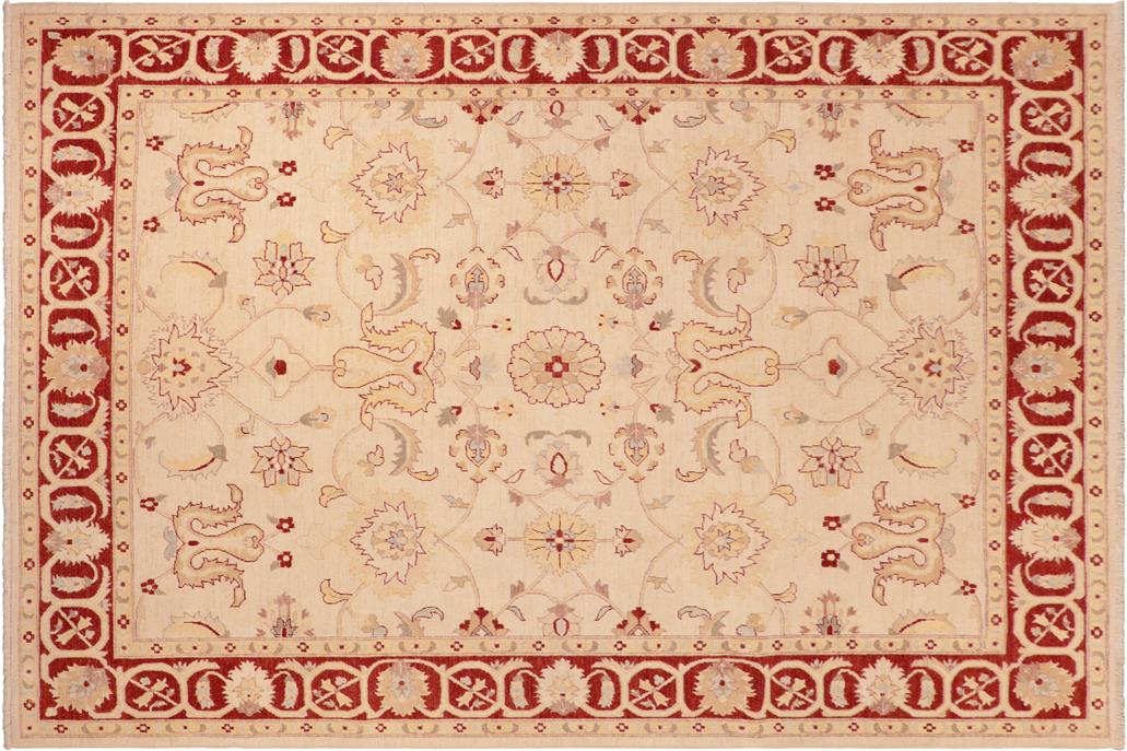 handmade Traditional Kafkaz Chobi Ziegler Beige Red Hand Knotted RECTANGLE 100% WOOL area rug 8 x 10
