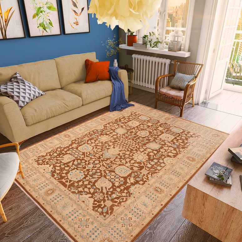 handmade Traditional Kafkaz Chobi Ziegler Brown Beige Hand Knotted RECTANGLE 100% WOOL area rug 8 x 10