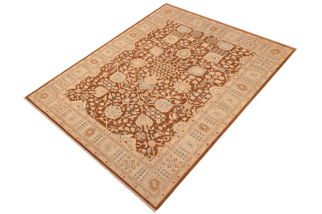 handmade Traditional Kafkaz Chobi Ziegler Brown Beige Hand Knotted RECTANGLE 100% WOOL area rug 8 x 10