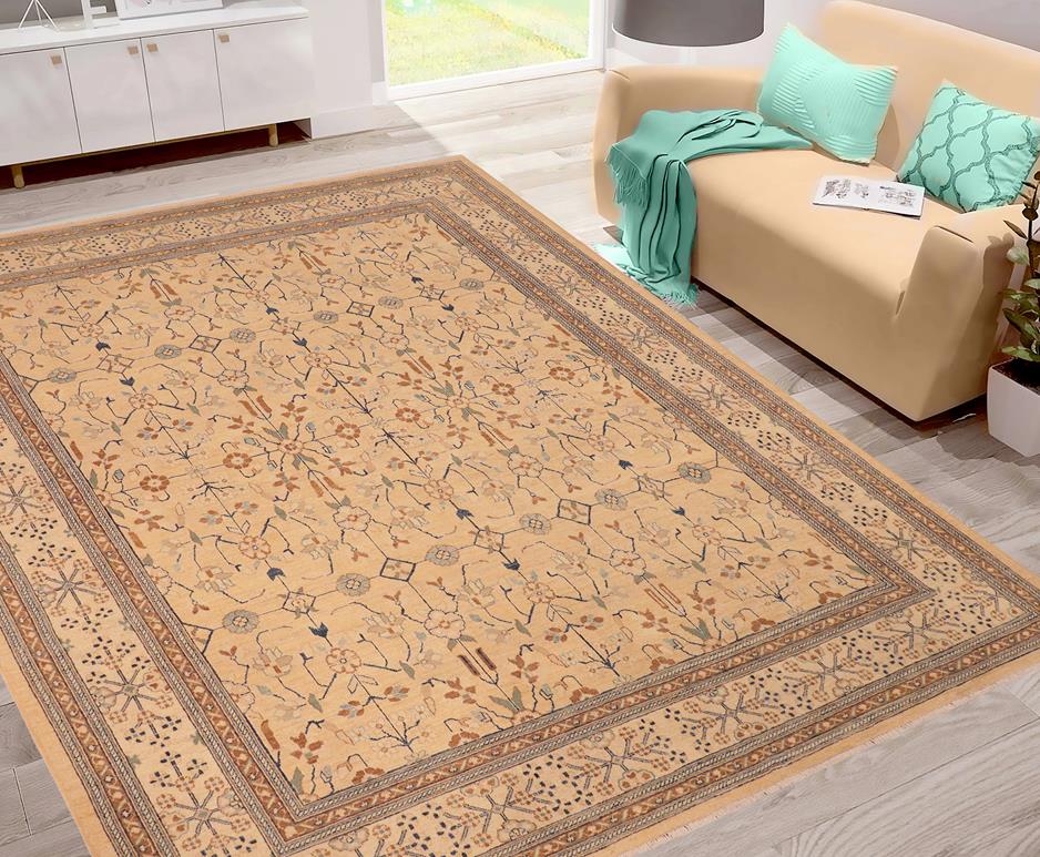 handmade Transitional Kafkaz Chobi Ziegler Tan Beige Hand Knotted RECTANGLE 100% WOOL area rug 8 x 10