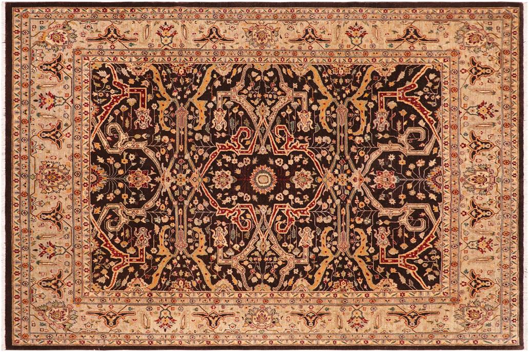 handmade Traditional Kafkaz Chobi Ziegler Brown Tan Hand Knotted RECTANGLE 100% WOOL area rug 8 x 10
