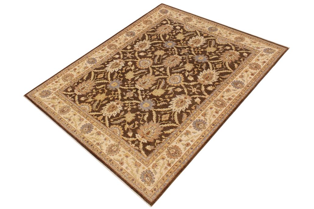handmade Traditional Kafkaz Chobi Ziegler Brown Beige Hand Knotted RECTANGLE 100% WOOL area rug 8 x 10