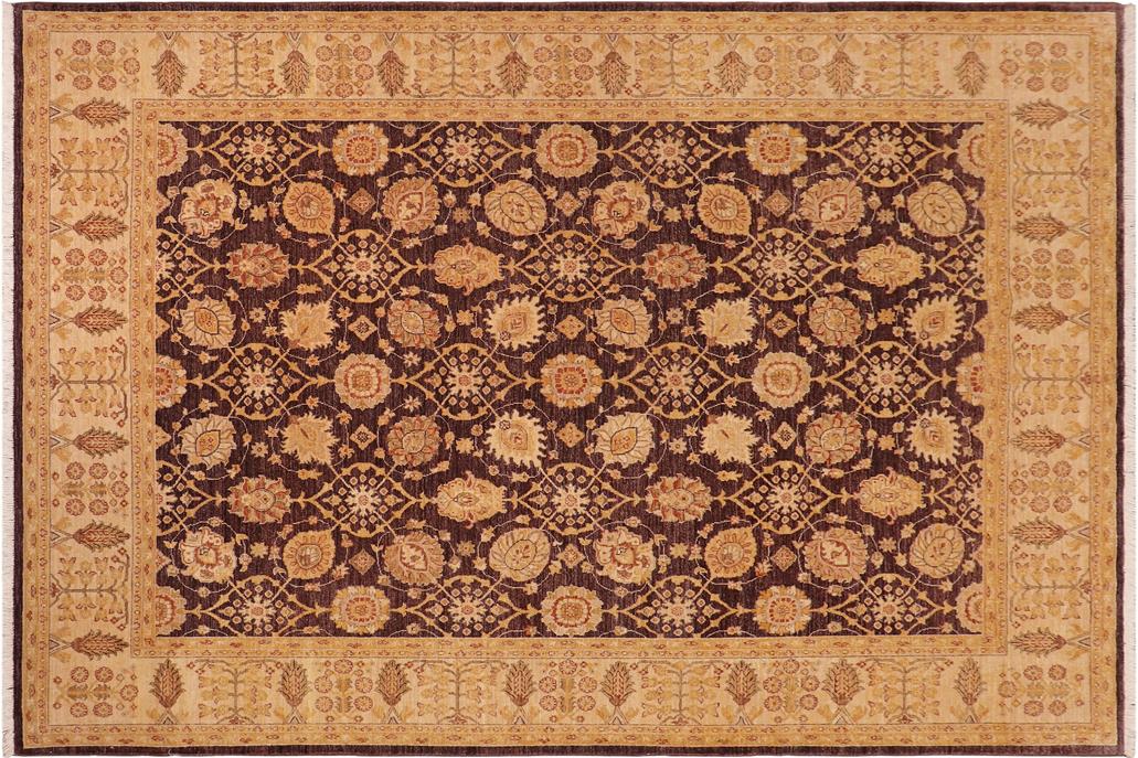handmade Transitional Kafkaz Chobi Ziegler Aubergine Beige Hand Knotted RECTANGLE 100% WOOL area rug 8 x 9