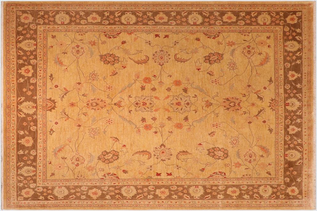 handmade Traditional Kafkaz Chobi Ziegler Tan Brown Hand Knotted RECTANGLE 100% WOOL area rug 8 x 10
