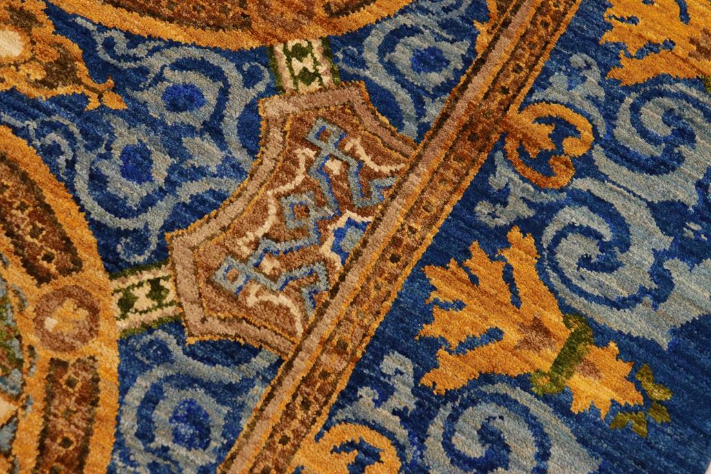 handmade Transitional Kafkaz Chobi Ziegler Blue Gold Hand Knotted RECTANGLE 100% WOOL area rug 8 x 10