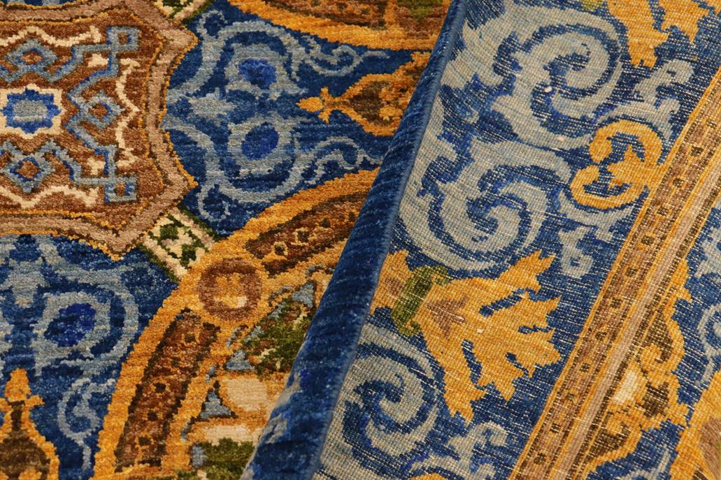 handmade Transitional Kafkaz Chobi Ziegler Blue Gold Hand Knotted RECTANGLE 100% WOOL area rug 8 x 10
