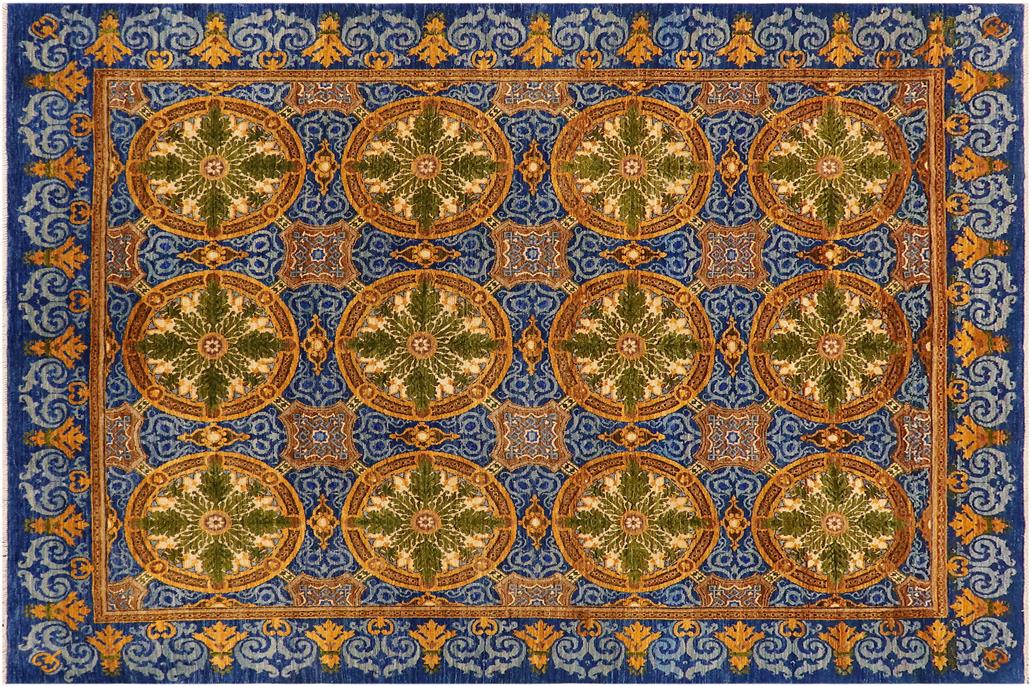 handmade Transitional Kafkaz Chobi Ziegler Blue Gold Hand Knotted RECTANGLE 100% WOOL area rug 8 x 10