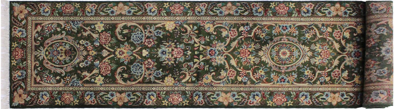 handmade Traditional Gulzar Green Blue Hand Knotted RUNNER 100% WOOL area rug 3x12