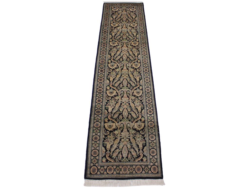 handmade Traditional Kashan Black Gray Hand Knotted RUNNER 100% WOOL area rug 3x10
