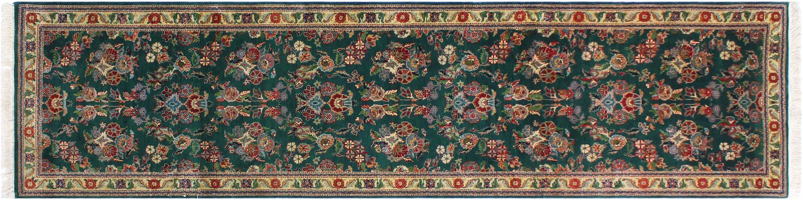 handmade Traditional Abusson Green Beige Hand Knotted RUNNER 100% WOOL area rug 3x10