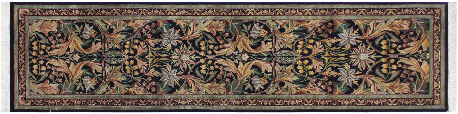 handmade Traditional Azeem Black Green Hand Knotted RUNNER 100% WOOL area rug 3x10