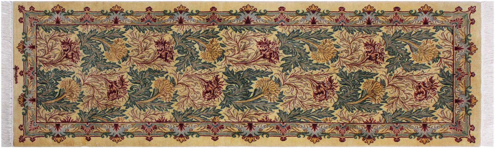 handmade Traditional Tulip Beige Gold Hand Knotted RUNNER 100% WOOL area rug 3x8