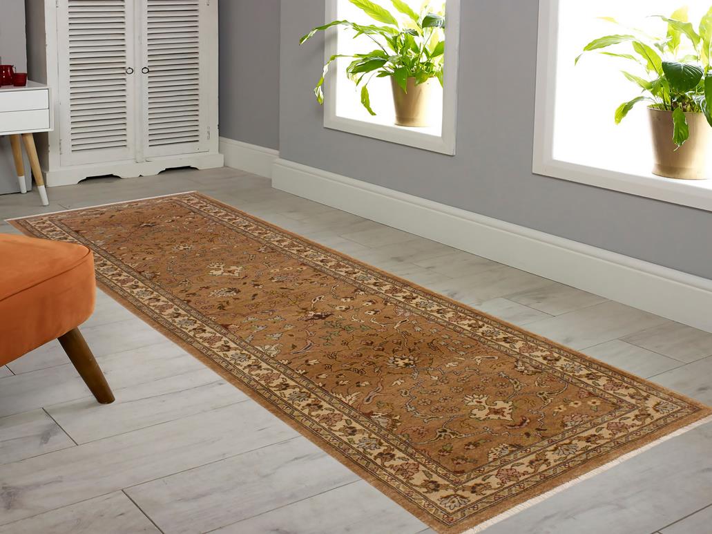 handmade Transitional Kashan Gold Ivory Hand Knotted RUNNER 100% WOOL area rug 3x10