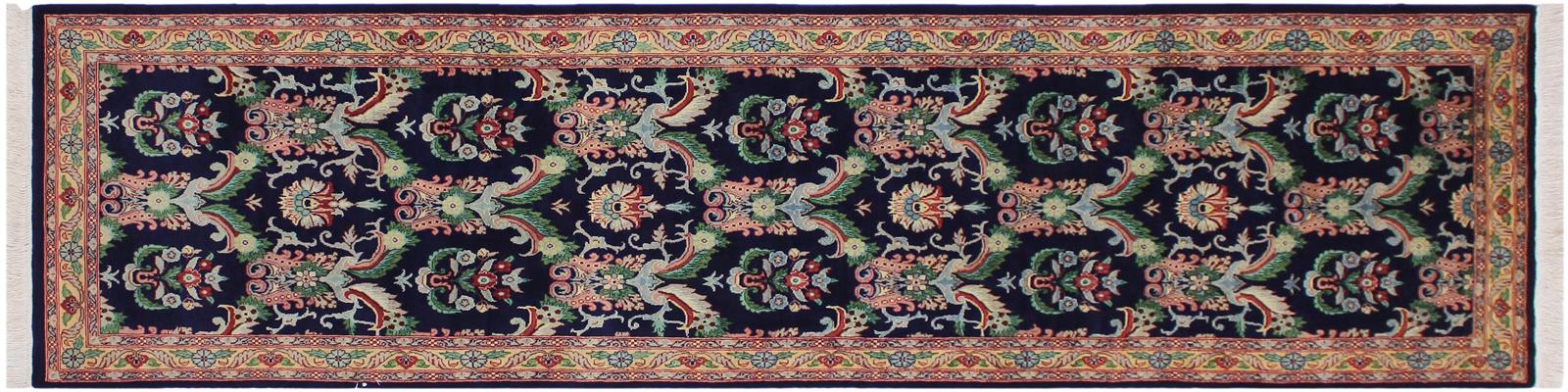 handmade Traditional Kashan Blue Gold Hand Knotted RUNNER 100% WOOL area rug 3x10
