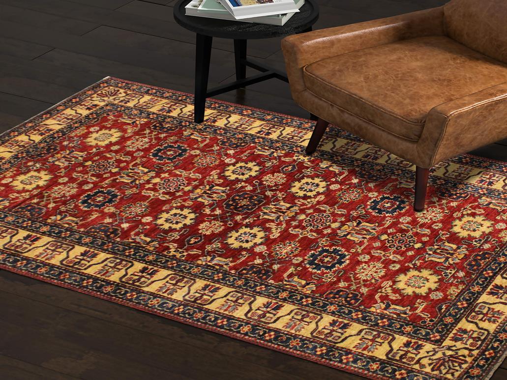 handmade Geometric Super Kazak Red Beige Hand Knotted RECTANGLE 100% WOOL area rug 4x6