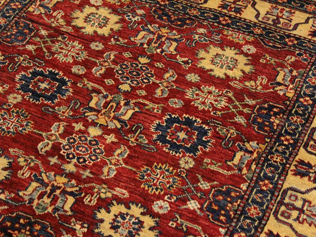 handmade Geometric Super Kazak Red Beige Hand Knotted RECTANGLE 100% WOOL area rug 4x6