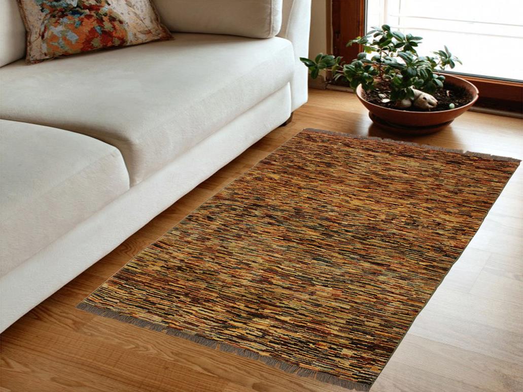 Shabby Chic Gabbeh Gussie Beige/Blue Wool Rug - 4'3'' x 5'3''