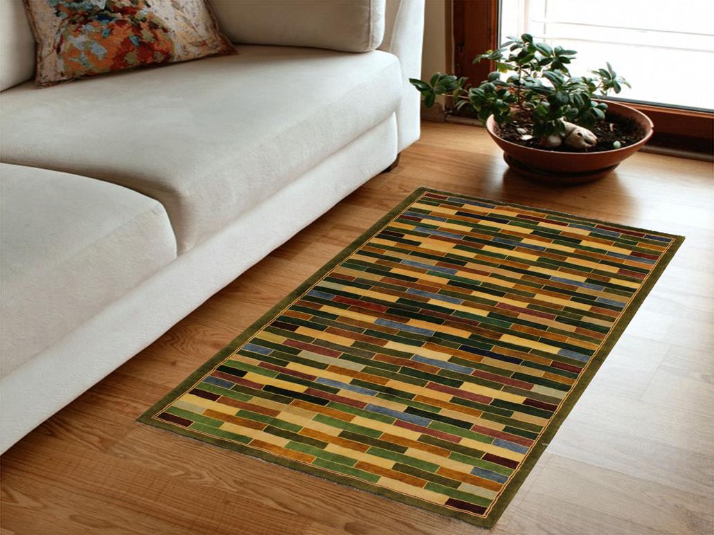 Modern Gabbeh Kaitlyn Green/Blue Wool Rug - 3'10'' x 5'10''