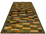 Modern Gabbeh Kaitlyn Green/Blue Wool Rug - 3'10'' x 5'10''
