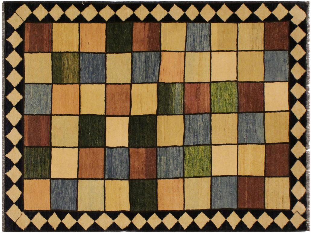 Contemporary Gabbeh Geri Beige/Black Wool Rug - 4'0'' x 5'4''