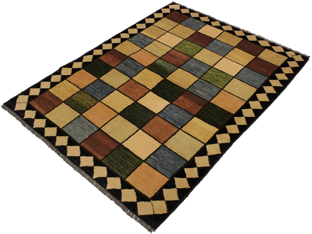Contemporary Gabbeh Geri Beige/Black Wool Rug - 4'0'' x 5'4''
