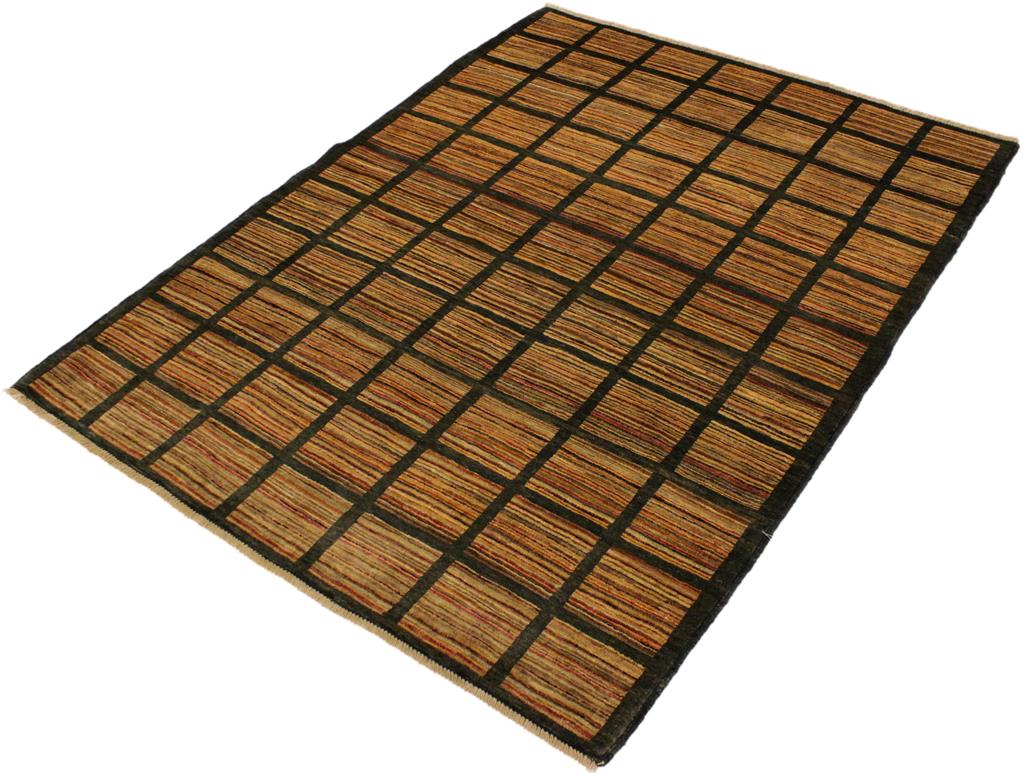 Modern Gabbeh Pamala Charcoal/Rust Wool Rug - 4'2'' x 5'11''