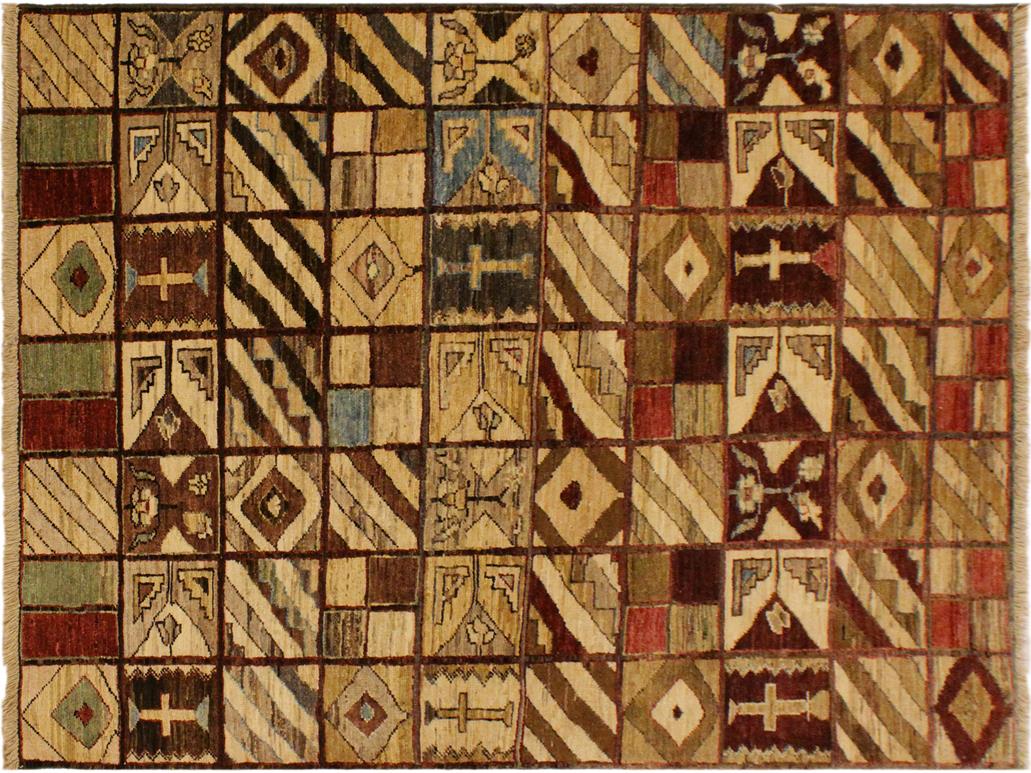 Boho Chic Gabbeh Dayna Brown/Green Wool Rug - 3'11'' x 5'7''