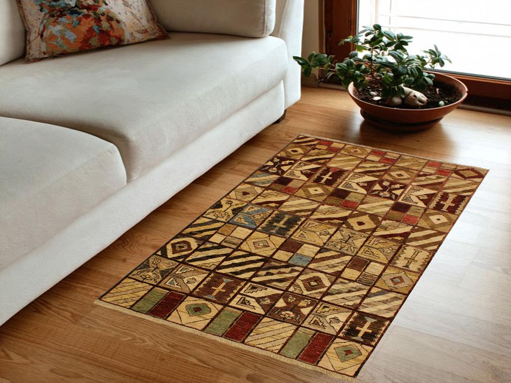 Boho Chic Gabbeh Dayna Brown/Green Wool Rug - 3'11'' x 5'7''