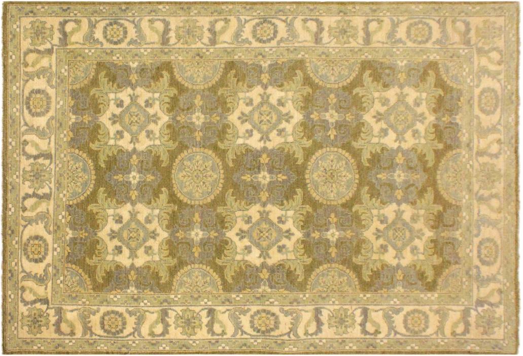 handmade Transitional Kafkaz Chobi Ziegler Lt. Green Ivory Hand Knotted RECTANGLE 100% WOOL area rug 4 x 6