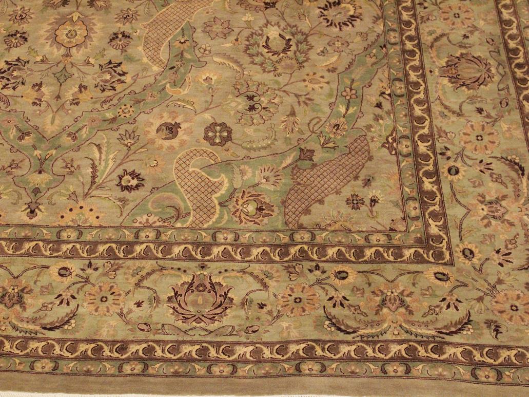 handmade Transitional Agra #2 Taupe Green Hand Knotted RECTANGLE 100% WOOL area rug 9x12