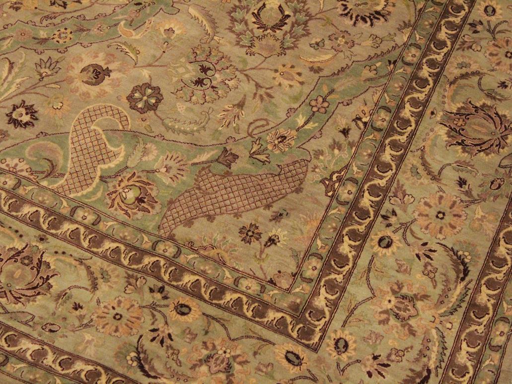 handmade Transitional Agra #2 Taupe Green Hand Knotted RECTANGLE 100% WOOL area rug 9x12