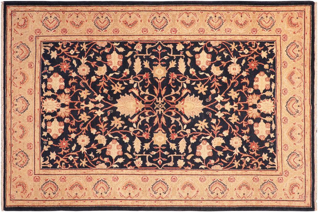 handmade Traditional Kafkaz Chobi Ziegler Blue Tan Hand Knotted RECTANGLE 100% WOOL area rug 5 x 7