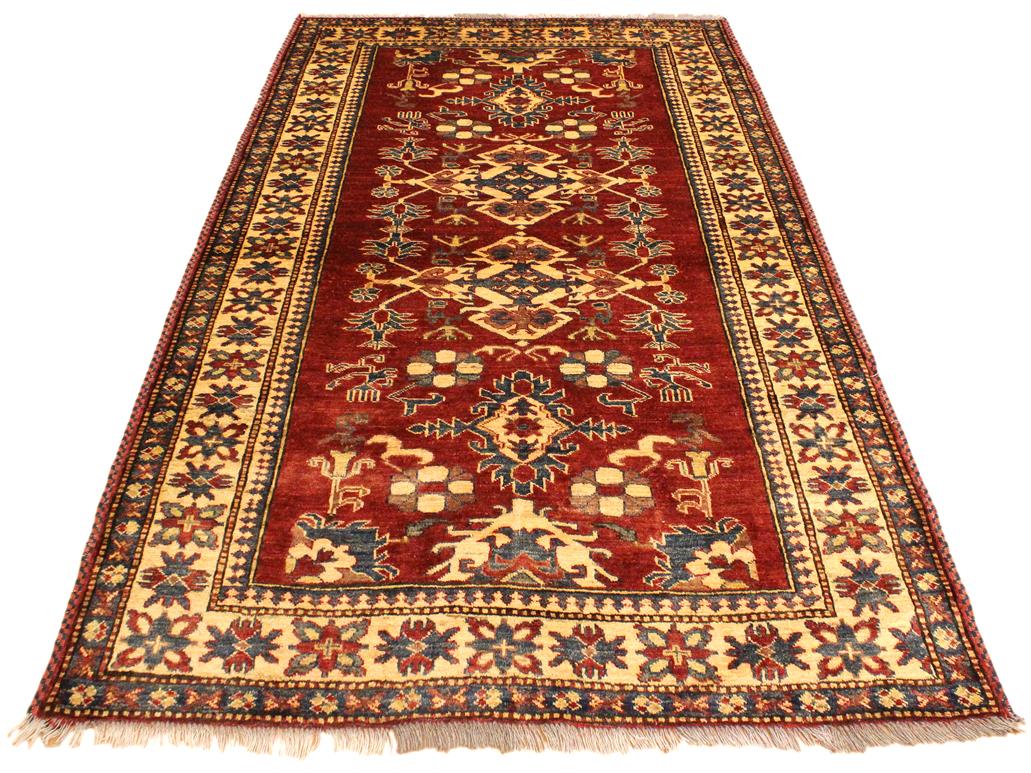 handmade Geometric Super Kazak Red Gold Hand Knotted RECTANGLE 100% WOOL area rug 4x6