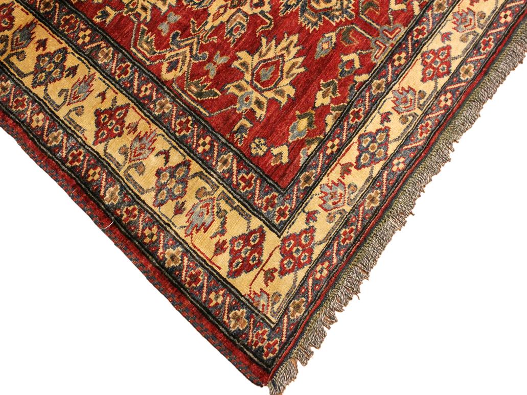 handmade Geometric Super Kazak Red Gold Hand Knotted RECTANGLE 100% WOOL area rug 4x5
