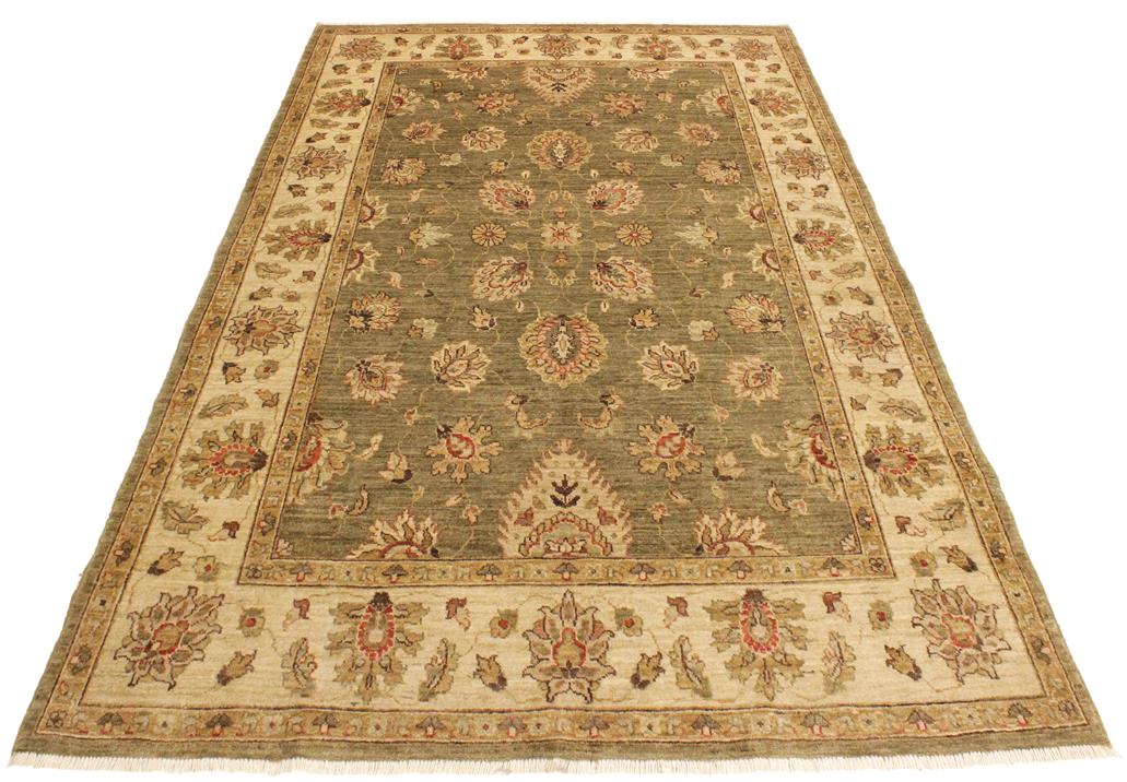 handmade Traditional Kafkaz Chobi Ziegler Lt. Green Ivory Hand Knotted RECTANGLE 100% WOOL area rug 5 x 7