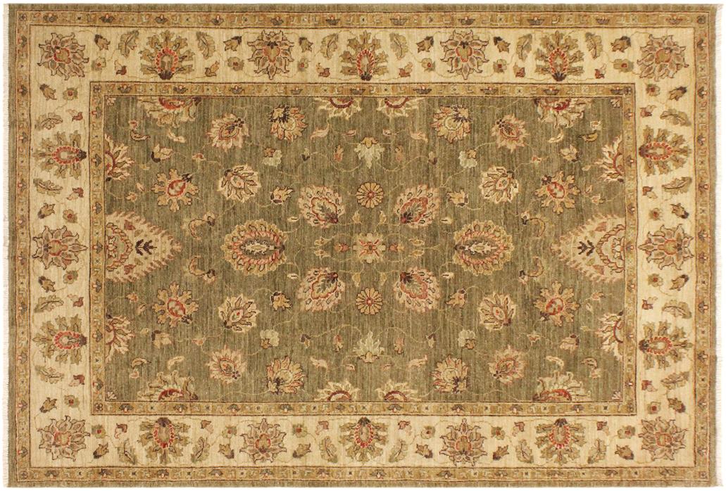 handmade Traditional Kafkaz Chobi Ziegler Lt. Green Ivory Hand Knotted RECTANGLE 100% WOOL area rug 5 x 7
