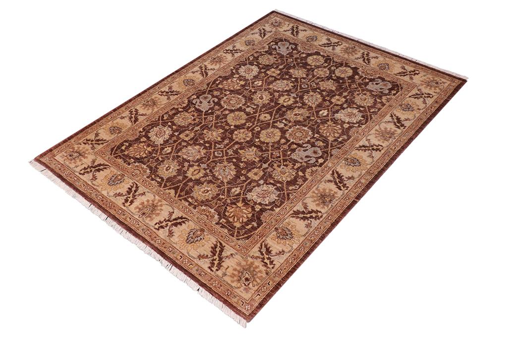 handmade Traditional Kafkaz Chobi Ziegler Brown Tan Hand Knotted RECTANGLE 100% WOOL area rug 5 x 7