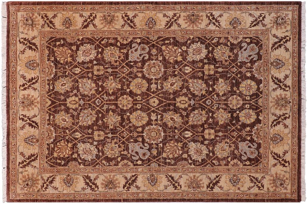 handmade Traditional Kafkaz Chobi Ziegler Brown Tan Hand Knotted RECTANGLE 100% WOOL area rug 5 x 7