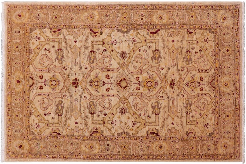 handmade Traditional Kafkaz Chobi Ziegler Tan Gold Hand Knotted RECTANGLE 100% WOOL area rug 5 x 7