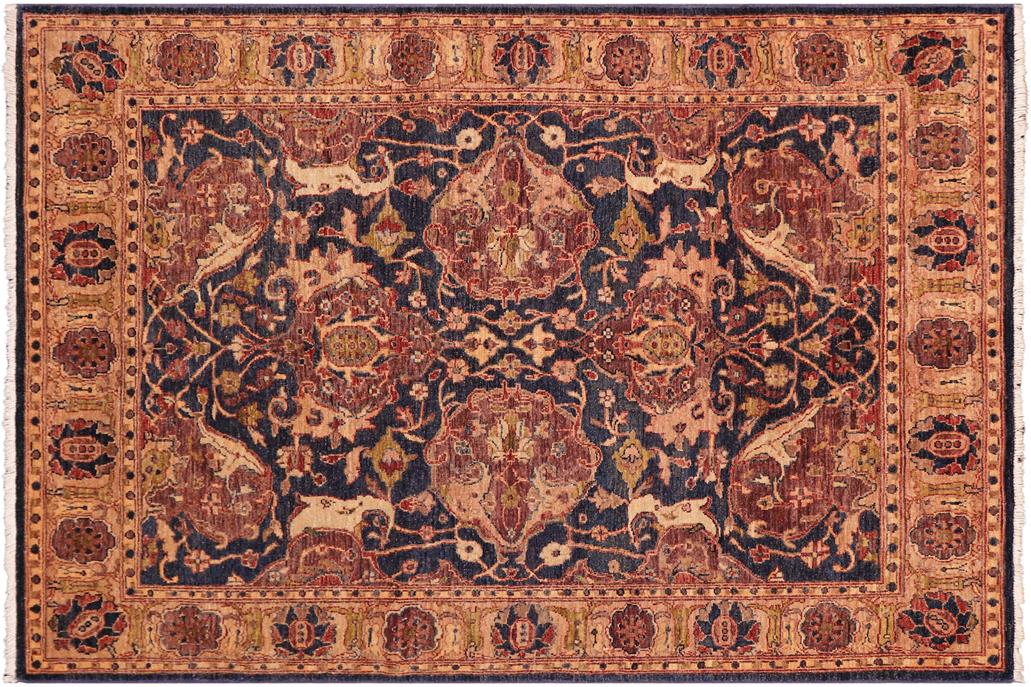 handmade Traditional Kafkaz Chobi Ziegler Blue Gold Hand Knotted RECTANGLE 100% WOOL area rug 5 x 7