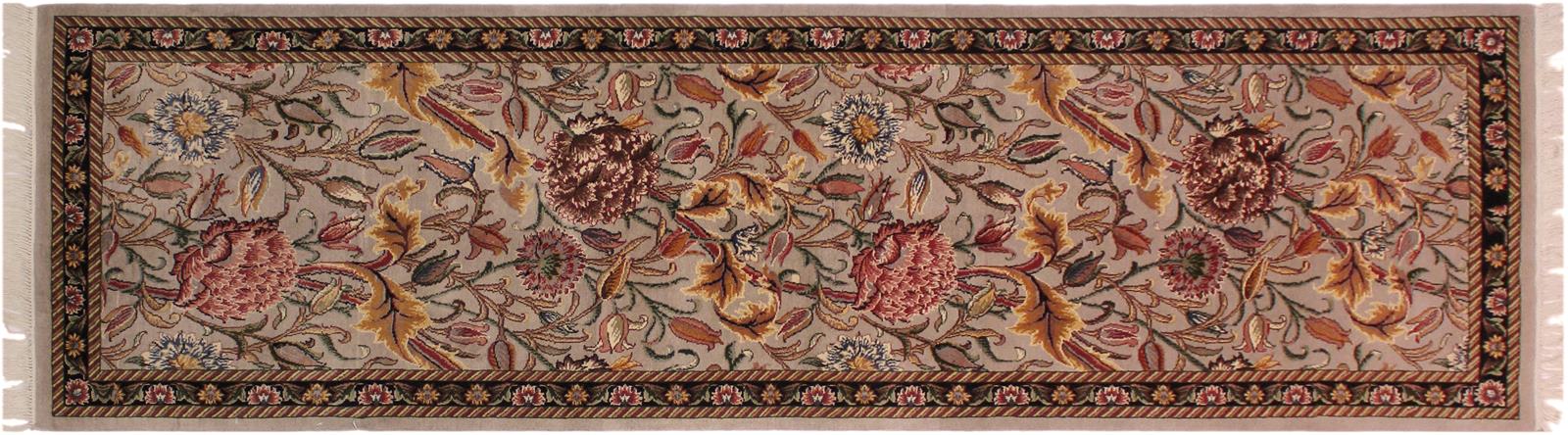 handmade Traditional Kamal Taupe Black Hand Knotted RUNNER 100% WOOL area rug 3x8