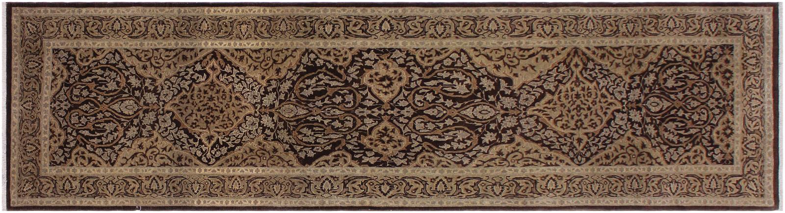 handmade Transitional Veg Dye Brown Gold Hand Knotted RUNNER 100% WOOL area rug 3x11